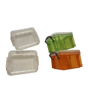 Mini Plastic doll Storage Boxes With Secure Locking Lids - Orange Green Clear